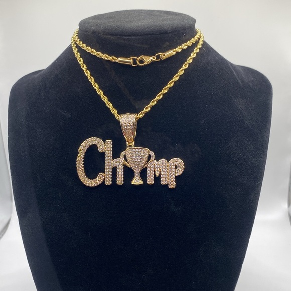 Champ | 14k Gold | High End CZ Pendant w 20’ Gold Rope Chain - Picture 3 of 6